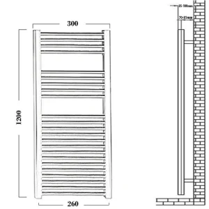 Reina Diva 300 X 1200 Towel Radiator Chrome Flat technical drawing - Image 4