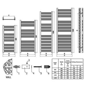 Reina Carpi 500 X 950 Chrome Towel Radiator technical drawing - Image 3