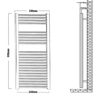 Reina Diva 300 X 800 Towel Radiator Chrome Flat technical drawing - Image 4