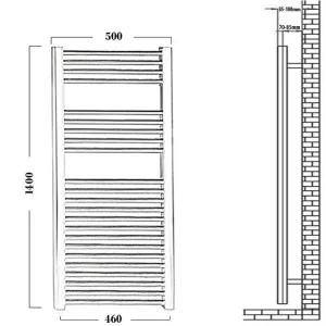 Reina Diva 500 X 1400 Towel Radiator Chrome Flat technical drawing - Image 4