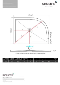 Crosswater Central Waste Offset Quadrant Left Hand 25mm Stone Resin Shower Tray 800 x 1200mm technical drawing - Image 4