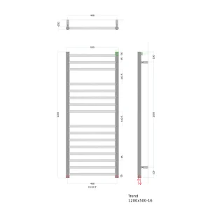 AVA Trend Ladder 1200 x 500mm Brushed Stainless Steel Towel Rail technical drawing - Image 4