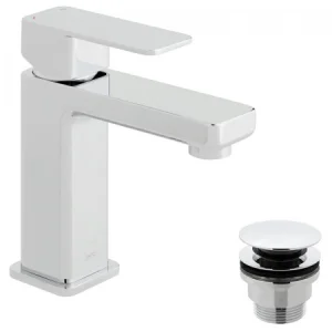 Vado Phase Mono Basin Mixer Smooth Bodied Single Lever Deck Mounted With Universal Waste And Honeycomb Flow Regulator Chrome