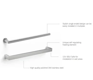 Thermosphere 12v Heated Towel Bar Double Round 450mm Matt White detail view - Image 3