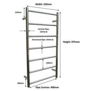 Jis Pevensey 975 X 520mm Radiator For Electric Heating Satin Stainless Steel detail view - Image 3