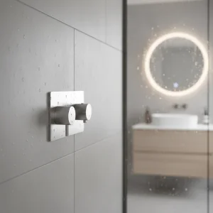 Ava Trend 1 Way 2 Handle Thermostatic Valve W/ Backplate - Brushed Stainless Steel detail view - Image 2