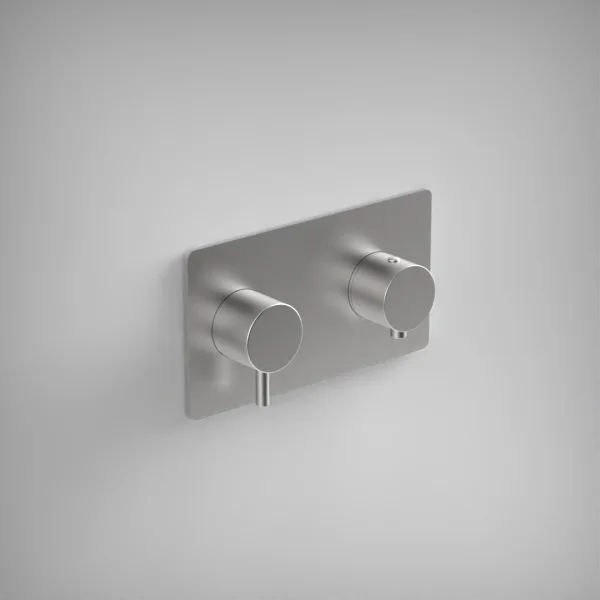 Ava Trend 1 Way 2 Handle Thermostatic Valve W/ Backplate - Brushed Stainless Steel