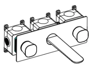 Ava Purity 3 Hole Wall Mounted Bath Mixer W/ Backplate - Brushed Black