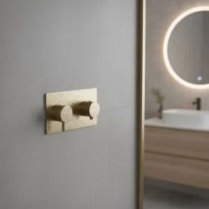 Ava Trend 2 Way 2 Handle Thermostatic Valve W/ Backplate - Brushed Brass detail view - Image 2