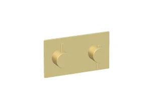 Ava Trend 2 Way 2 Handle Thermostatic Valve W/ Backplate - Brushed Brass detail view - Image 3