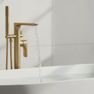 Ava Purity Floor Mounted Bath Shower Mixer - Brushed Brass detail view - Image 2