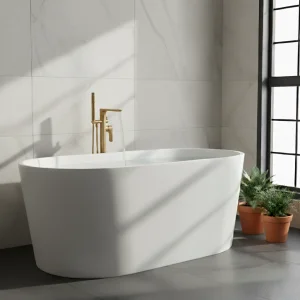 Ava Purity Floor Mounted Bath Shower Mixer - Brushed Brass detail view - Image 3