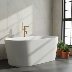 Ava Purity Floor Mounted Bath Shower Mixer - Brushed Brass detail view - Image 4