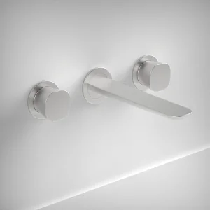 Ava Purity 3 Hole Wall Mounted Basin Mixer W/ Flanges - Brushed Stainless Steel