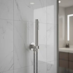 Ava Hand Shower Integrated Round Wall Outlet, Hose & Hand Shower - Polished Stainless Steel detail view - Image 2