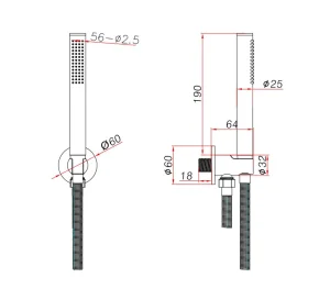 Ava Hand Shower Integrated Round Wall Outlet, Hose & Hand Shower - Polished Stainless Steel technical drawing - Image 4