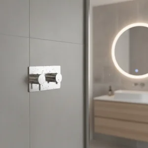 Ava Trend 1 Way 2 Handle Thermostatic Valve W/ Backplate - Polished Stainless Steel detail view - Image 2