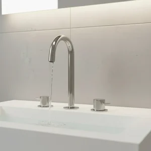 Ava Trend 3 Hole Deck Mounted Basin Mixer W/ Flanges - Polished Stainless Steel detail view - Image 2