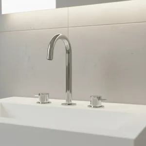 Ava Trend 3 Hole Deck Mounted Basin Mixer W/ Flanges - Polished Stainless Steel detail view - Image 3