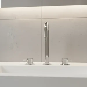 Ava Trend 3 Hole Deck Mounted Basin Mixer W/ Flanges - Polished Stainless Steel detail view - Image 4