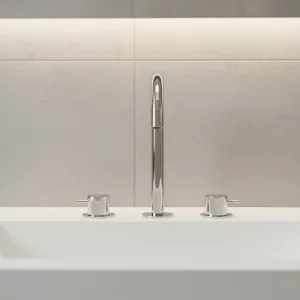 Ava Trend 3 Hole Deck Mounted Basin Mixer W/ Flanges - Polished Stainless Steel detail view - Image 5