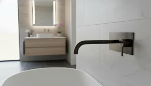 Ava Trend 2 Hole Wall Mounted Bath Mixer W/ Backplate - Brushed Black detail view - Image 2