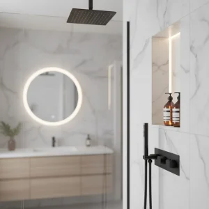 Ava Purity 2 Way 2 Handle Thermostatic Valve With Built In Hand Shower W/3 Hole Backplate - Brushed Black detail view - Image 2