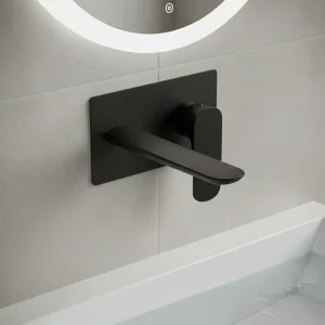 Ava Purity 2 Hole Wall Mounted Basin Mixer With Back Plate - Brushed Black detail view - Image 2