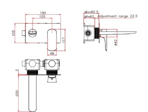 Ava Purity 2 Hole Wall Mounted Basin Mixer With Back Plate - Brushed Black technical drawing - Image 3