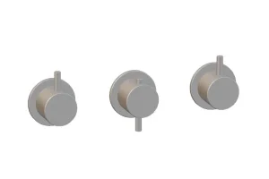 Ava Trend 2 Way 3 Handle Thermostatic Valve W/ Flanges - Brushed Stainless Steel detail view - Image 3