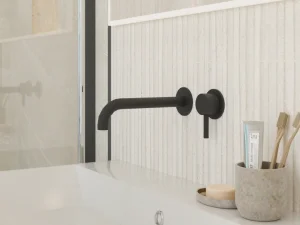 Ava Trend 2 Hole Wall Mounted Basin Mixer W/ Flanges - Brushed Black detail view - Image 5