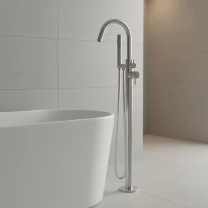 Ava Trend Floor Mounted Bath Shower Mixer - Brushed Stainless Steel detail view - Image 2