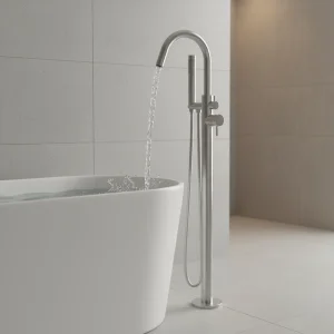 Ava Trend Floor Mounted Bath Shower Mixer - Brushed Stainless Steel detail view - Image 3