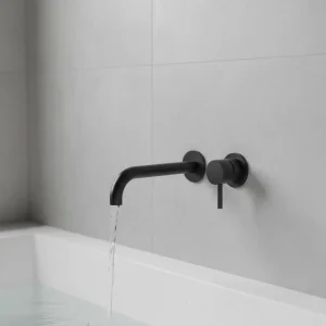 Ava Trend 2 Hole Wall Mounted Bath Mixer - Brushed Black detail view - Image 2