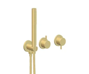 Ava Trend 2 Way 2 Handle Thermostatic Valve With Built In Hand Shower W/3 Hole Flanges - Brushed Brass detail view - Image 3
