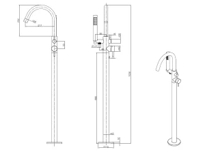 Ava Trend Floor Mounted Bath Shower Mixer - Brushed Black technical drawing - Image 4