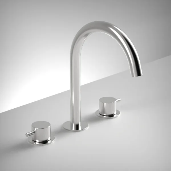 Ava Trend 3 Hole Deck Mounted Bath Mixer - Polished Stainless Steel