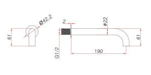 Ava Trend Wall Mounted Bath Spout - Brushed Stainless Steel technical drawing - Image 2
