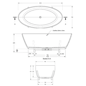 Bc Designs Essex Bath 1510 X 760 (no Waste) Gunmetal detail view - Image 3