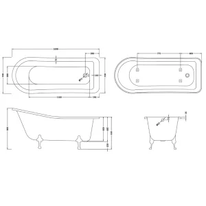 Bc Designs Fordham 1700 Slipper Bath Feet Set 2 White detail view - Image 2