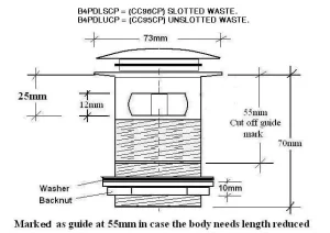 Bc Designs Push Down Bath Waste 70mm (slotted) Mushroom detail view - Image 2