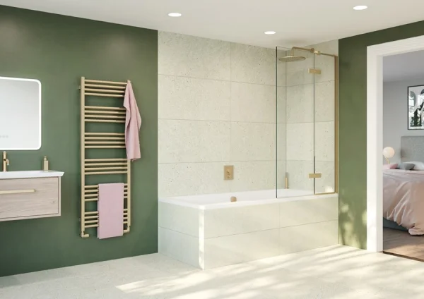 Crosswater Optix Hinged Bath Screen with Inline Panel 180 Left Handed Brushed Brass