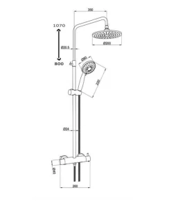 Just Taps Thermostatic Bar Valve With 2 Outlets Adjustable Riser Matt Black technical drawing - Image 2