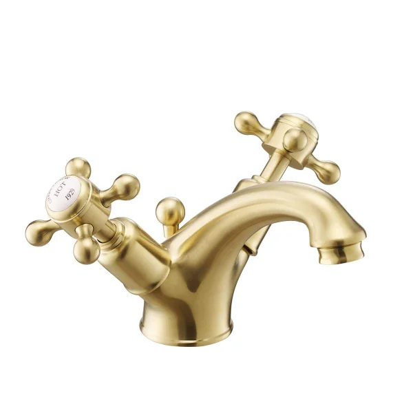 Just Taps Grosvenor Cross Basin Mixer With Pop Waste Brushed Brass
