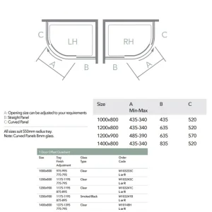 Merlyn 10 Series 1 Door Offset Quadrant Left Hand 1200 X 900mm technical drawing - Image 3