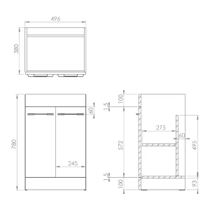 Saneux Austen 50cm 2 Door Floor Standing Unit - Gloss White detail view - Image 2