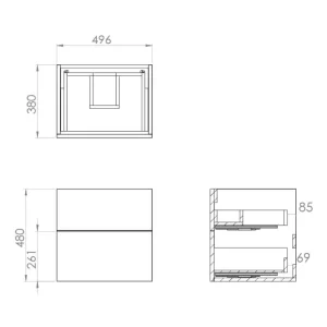 Saneux Austen 50cm 2 Drawer Wall Mounted Unit - English Oak detail view - Image 3