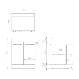 Saneux Austen 60cm 2 Door Floor Standing Unit - Matte White detail view - Image 2