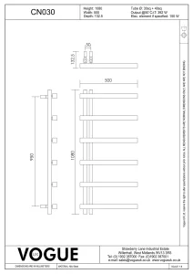 Vogue Keys II Towel Radiator Heating Only - Chrome 1080X500 technical drawing - Image 2