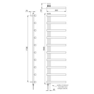 Vogue Keys II Towel Radiator Dual Energy - Chrome 1080X500 detail view - Image 2
